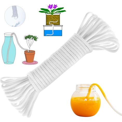 Corde d'arrosage automatique de 30,5 m de long pour pots de plantes d'intérieur, cordon de mèche capillaire hydroponique, garde les fleurs en pot humidité, évacuation de l'humidité, eau à (1/5)