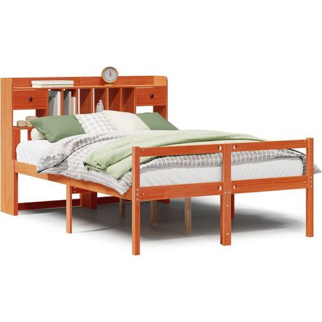 Maison Exclusive - Lit bibliothèque sans matelas cire marron 140x200 cm pin massif