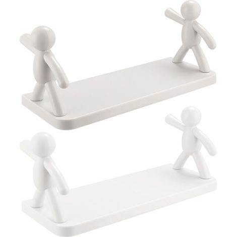 Étagère murale de rangement, 2 pièces, design simple, polypropylène blanc, grande capacité charge, (1/5)