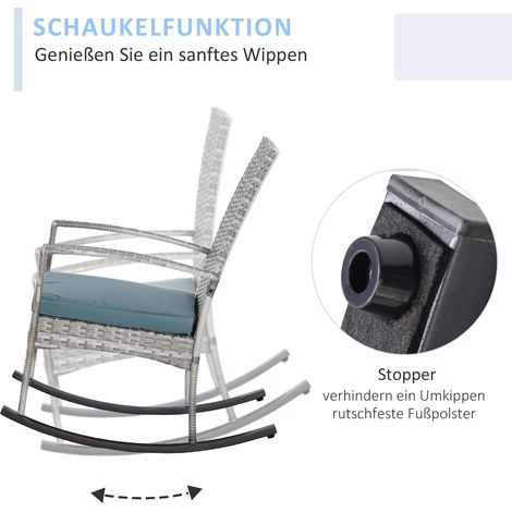 Fauteuil à bascule extérieur avec coussin, en polyrotin et métal, gris, 66 x 88 x 98 cm (1/5)