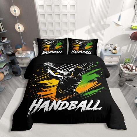 Parure de lit en microfibre douce avec housse de couette 135 x 200 cm, pour homme et adolescents, enfants, amateurs de handball, jaune/vert, graffiti, pour hommes et garçons (1/5)