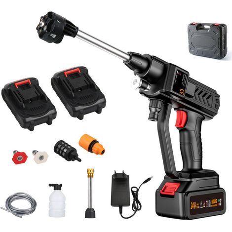Idropulitrice a batteria ad alta pressione, 60 bar, 300 W – Portata 10 l/min – 5 ugelli in 1 per la pulizia dell'auto e l'irrigazione del giardino
