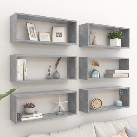 Étagères cube murales 6 pcs Gris béton 60x15x23 cm Aggloméré vidaXL97506