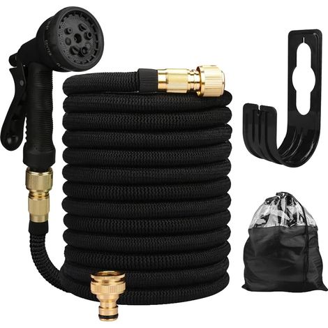 Gartenschlauch, flexibel, 8-Funktions-Sprühdüse, schwarz, 15 m (50 Fuß) (1/2)