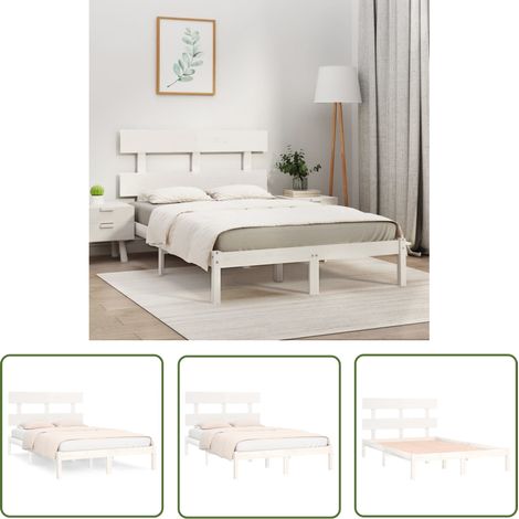 The Living Store Massivholzbett Weiß 200x200 cm - Holzbett - Doppelbett - Massivholzbette - Kiefernholzbett - Weißes Bett (1/5)