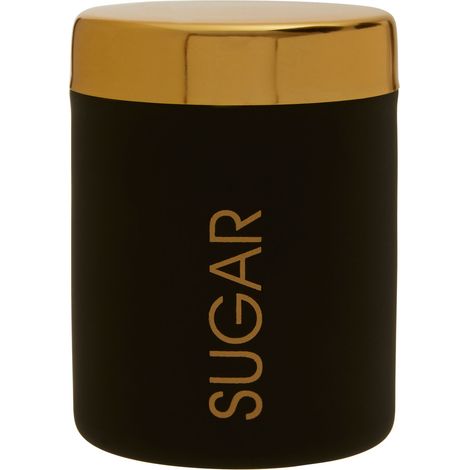Premier Housewares Sugar Canister / Black Storage Canister Food Storage Jars Gold Metallic Lid Sugar Lettering Black and Gold Kitchen Storage Jar 10 x 13 x 10 (1/4)