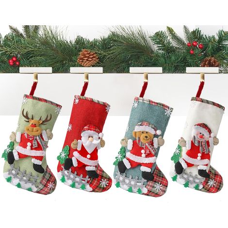 Lot de 4 bas de Noël personnalisés avec cheminée, bottes de Noël pour décoration de Noël, Père Noël