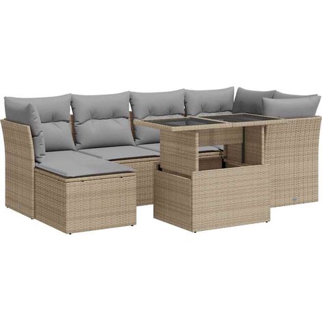 Set sofás de jardín 7 piezas y cojines ratán sintético beige vidaXL (1/5)