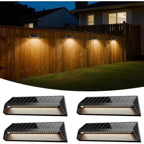 Appliques Murales Solaires Extérieur Lot de 4, 3 Couleurs, 3000K-6000K, 1500mAH Lampe Solaire Murale LED, Lumière Solaire Extérieur étanche Sans Fil pour Escaliers, Terrasses, Jardins