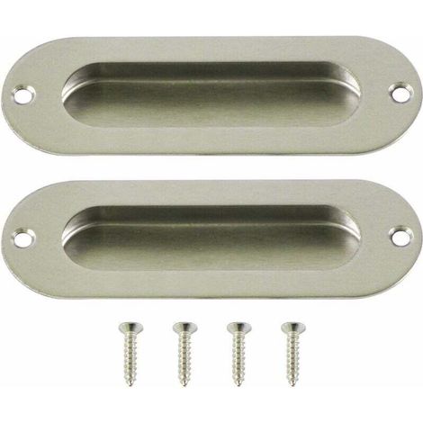 Set of 2 flush-mounted stainless steel sliding door handles (1/5)