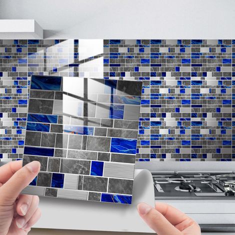 CCYKXA (B) 25 Stück Mosaik-Wandaufkleber, selbstklebend für Keramikfliesen und Marmordekoration, Hiser, wasserdichter Ziegeldruck, Badezimmer- und Küchenaufkleber (Schwarz und Weiß, 20 x 20 cm)