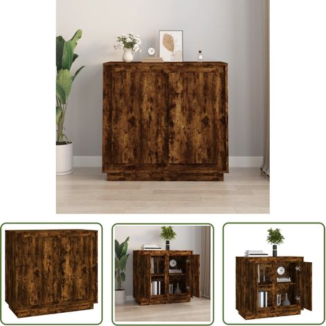The Living Store Sideboard Räuchereiche 80x34x75 cm Holzwerkstoff - Schreibtisch - Wohnzimmermöbel - Sideboard - Regal - Holzmöbel (1/5)