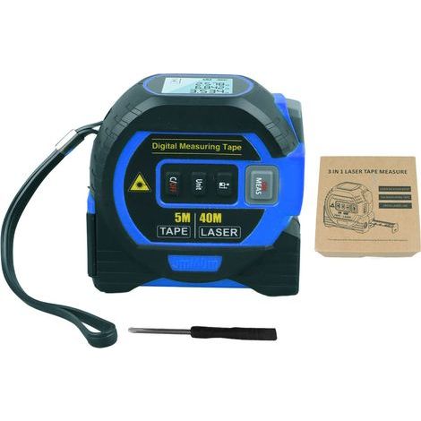 3-in-1 Digitales 3-in-1-Maßband, blau, hochelastisch, präzise automatische Distanzverriegelung für Lagerprüfungen, 40 m / 131,2 ft (1/5)
