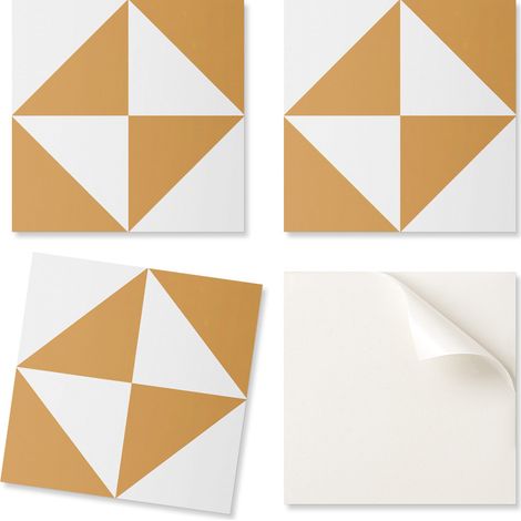 Baldosas autoadhesivas de PVC con tri谩ngulos geom茅tricos en cuadrados de 9x30x30 cm.