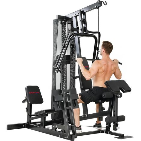 Station de Musculation Complète Multifonction avec 65 kg de Poids Tirage Dorsal Papillon Presse Jambes (1/5)