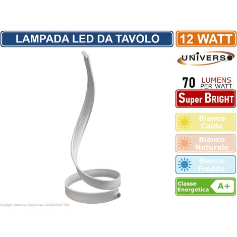 Lampada da scrivania led 12w spirale abajour luce tavolo bianca design moderno Bianco freddo