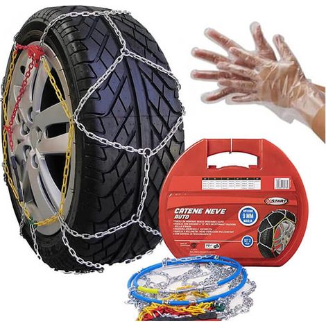 Catene da neve Omologate per auto con maglia 9 mm - Set per 2 ruote racchiuso in una comoda valigetta con guanti monouso e maglie di ricambio - Gruppo (1/5)