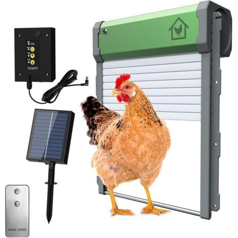 Porte Automatique Poulailler Solaire, Etanche avec Capteur De LumièRe, Minuterie du Soir Et du Matin, Aluminium, pour Un Elevage De Poulets SéCurisé