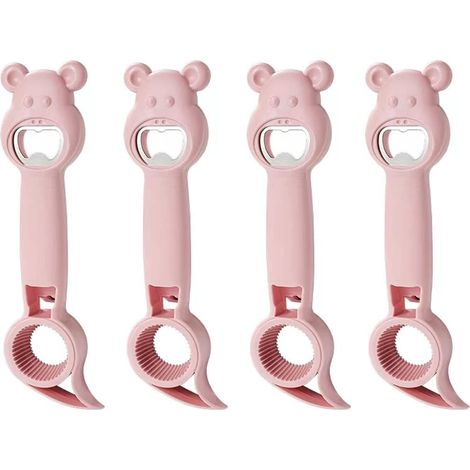 Set di 4 apribottiglie multifunzione 4 in 1 per birra, marmellata, vino e altre bevande (rosa) (1/5)