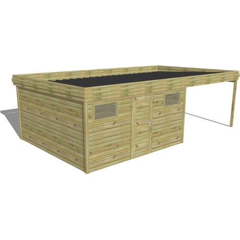 ABRI DE JARDIN bois Pin autoclave 27mm - 7,84x4,34m / 34m2 - Bac acier - Abri Français (1/5)