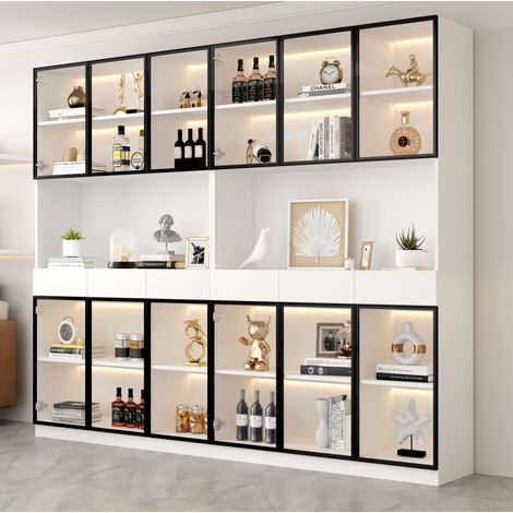 LED-Vitrine 120 x 36 x 200 cm, Weiß, schwarzer Rahmen HAVRYA (1/5)