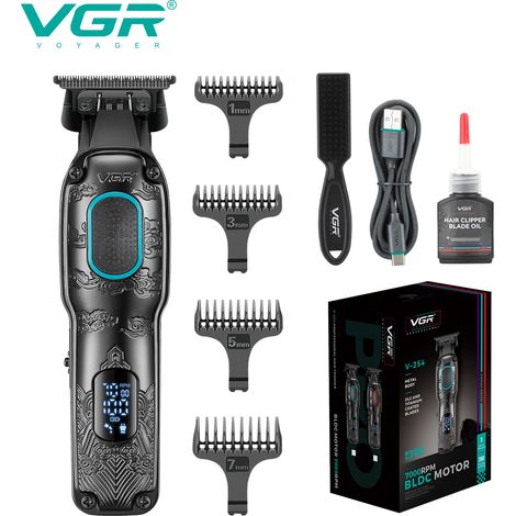 Tondeuse à cheveux électrique (bleue) avec écran numérique LCD, rechargeable, tondeuse à gravure (1/4)