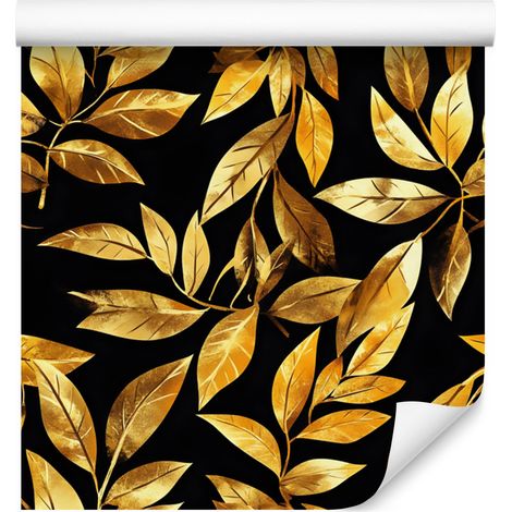 Papier peint Fleurs et Feuilles Or et Noir pour Salon et Chambre 50x1000 cm (1/5)