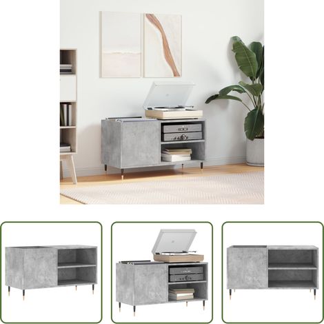 Rangement disques -  Armoire à disques gris béton 85x38x48 cm bois d'ingénierie (1/5)