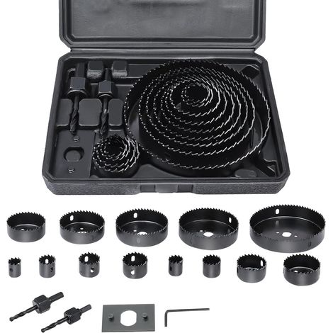 Jeu de Scie Cloche Bois, 19mm-127mm Coffret de Scie Trépan, Acier au Carbone Scie Cloches pour Le Bois Plaques de Platre Plastique PVC Tuyau, 16 Pièces, 13 Scies (1/5)