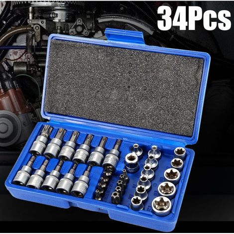 Coffret de 34 douilles clé douille intérieur extérieur embout étoile torx femelle (1/5)