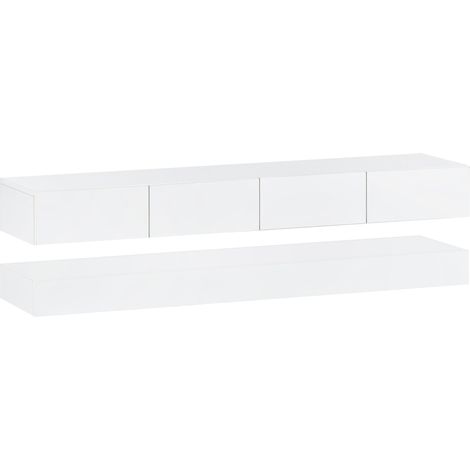 Mueble TV flotante blanco de MDF con LED y 4 cajones para TV de hasta 55 pulgadas (1/5)