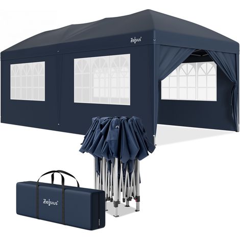 Zelsius Faltbarer Pavillon 3x6 m mit Seitenwänden, Blau, Faltpavillon UV30, Gartenzelt faltbar (1/5)
