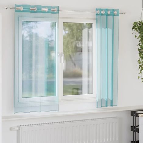 Lot de 2 rideaux voilages semi-transparents à œillets polyester turquoise 140 x 140 cm - PANGIVO (1/5)