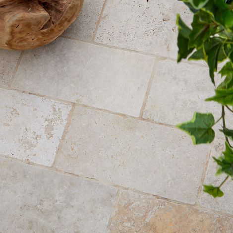 Pavé extérieur Travertin 1er choix - 15,25x30,5x3 cm - Beige Mix