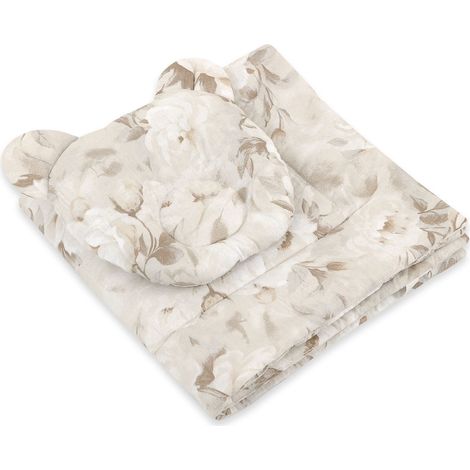 Edredón de osito y almohada contorneada - Conjunto de 2 piezas - Peonías beige