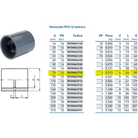 Manicotto PVC-U metrico ø75 PN16 INPFMA175000 - -  IRRITEC - -