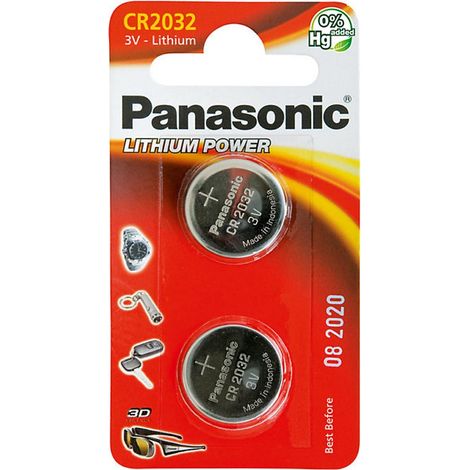 Blister da 2 pile a bottone al litio 3V Panasonic - CR2032, DL2032