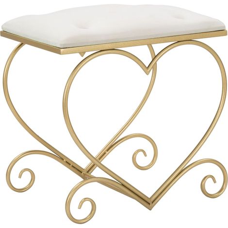 Sgabello Heart Crema 50x37,5x51,5 cm in Ferro e MDF e Spugna e Poliestere Oro e Rosa (1/5)