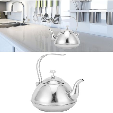 Théière en acier inoxydable avec infuseur à thé, bouilloire épaisse non magnétique pour la maison et le bureau (2 L) (1/5)