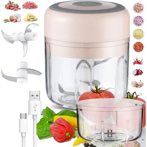 Robot culinaire électrique, hachoir à oignons, presse-ail, mini mixeur, pour viande, fruits, légumes, gingembre, oignons, ail, noix. (1/5)