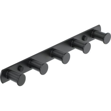 Towel Hooks, Wall-Mounted Coat Rack for Bathroom and Kitchen, Screw-in Hooks, Wall-Mounted Coat Rack with 5 Hooks, Matte Black Stainless Steel Finish (1/5)