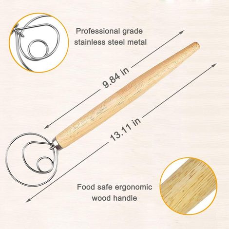 Ensemble de 3 batteurs à pâte danois, en acier inoxydable, 33 cm, pour le pain, la pizza, les gâteaux et les pâtisseries.-AquaForge (1/5)