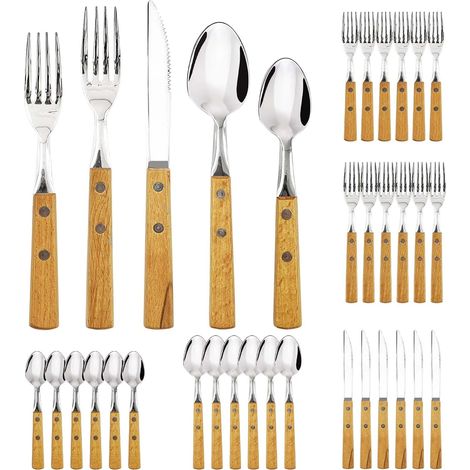Daily Treasures Service de Couverts en Bois de Palissandre, 30 Pièces pour 6 Personnes, Couteaux, Fourchettes, Cuillères avec Manche Ergonomique, Vaisselle pour Maison et Restaurant (1/5)