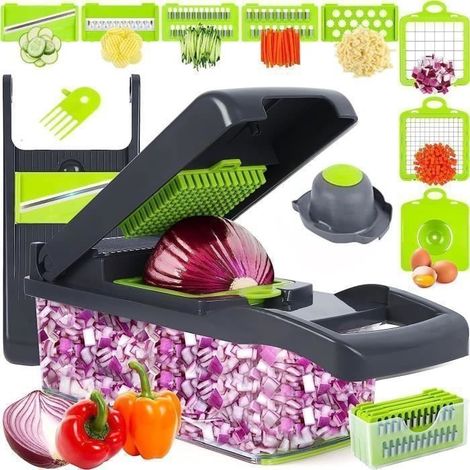 Mandoline Cuisine 15 en 1 Multifonction Coupe Légume avec 8 Lame en Acier Inoxydable Séparateur Filtre pour Oignons Carotte Pomme (1/4)