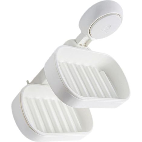 Porte-savon mural double couche avec ventouse puissante et boîte à savon amovible pour salle de bain, utilisable sous la douche et au lavabo