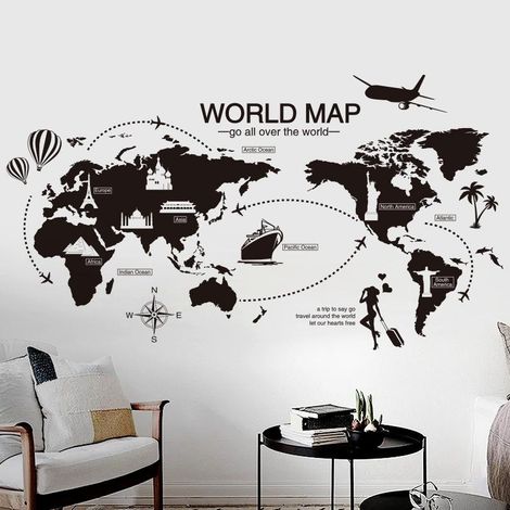 Carte du monde amovible - Décoration murale autocollante pour la maison ou la chambre (1/4)