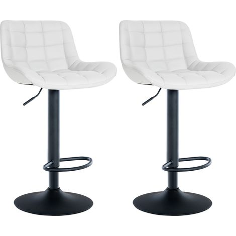 Set di 2 sgabelli da bar in PVC bianco con cuciture decorative quadrate struttura in metallo nero con poggiapiedi 100006453