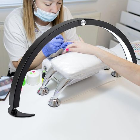 Halbmond-Nagel-Schreibtischlampe, 28-Zoll Wimpern-LED-Tischlampe 40 W Faltbares Kosmetiklampe mit Fernbedienung, 3200 Bis 5600 K Dimmbar Maniküre-Licht