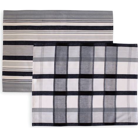 Lot de 2 torchons en coton PAELLA noir, jacquard 50x70 cm (1/2)