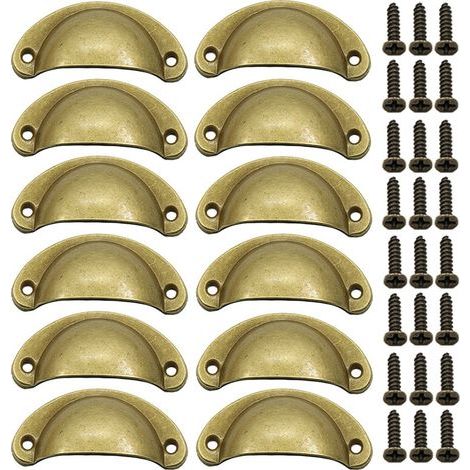 Set mit 12 Retro-Türgriffen aus Messing, Muschelgriffe für Schubladen und Küchenschranktüren. (1/5)